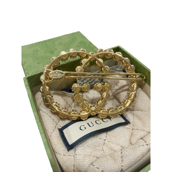 Gucci Oversized Interlocking G Pearl Hair Clip Barrette Logo Accessory - Picture 6 of 6